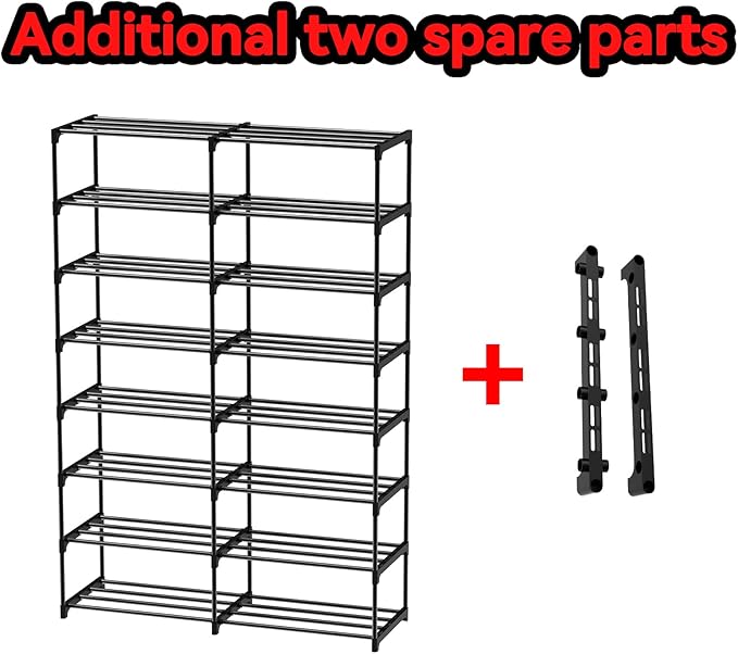 Large Shoe Rack Organizer, 2-Row 8-Tier Tall Shoe Storage Shelf for Closet, Entryway, Garage, Metal Free Standing Shoe Holder for 28-32 Pairs Shoes, Sturdy Stackable Shoe Stand for Bedroom-NeatNest