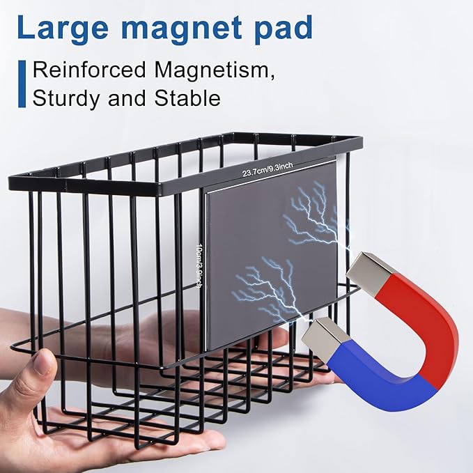 dedoot Magnetic Holder Locker 14.1"x 3.9"x 7" Strong Magnetic Black Mesh Holder Magnetic Basket Organizer Shelf Rack for Whiteboard,Fridge, Sponge, Recipe, Beverage,Refrigerator,Office File Foil-NeatNest