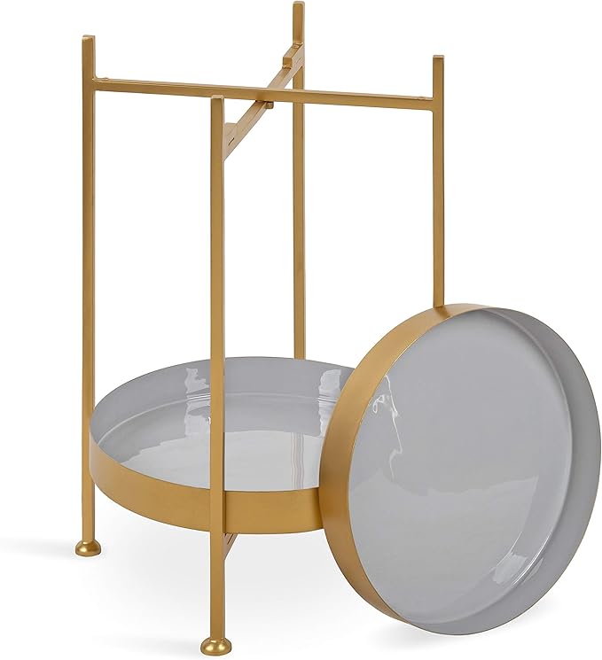 Kate and Laurel Nira Two-Tiered Mid-Century Side Table, 15" x 15" x 24", Gray and Gold, Chic Modern End Table for Storage and Decor