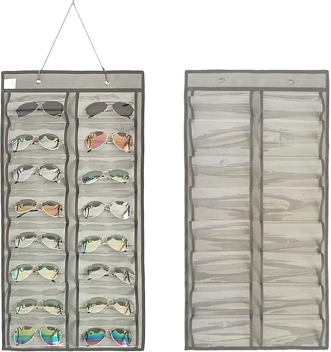 Dual-sided Hanging Sunglasses Organizer Dust-Proof Glasses Storage Wall Pocket Eyeglasses Display Case with 32 Slots-NeatNest