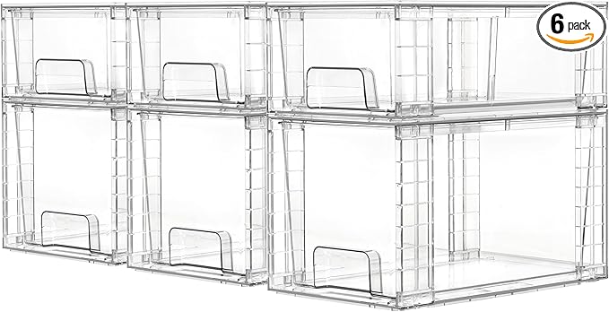 Vtopmart 6 Pack Clear Stackable Storage Drawers,Easy to Assemble Bathroom Organizers and Storage with handles,Plastic Drawers for Kitchen Pantry,Cabinet,Under Sink Organization-NeatNest
