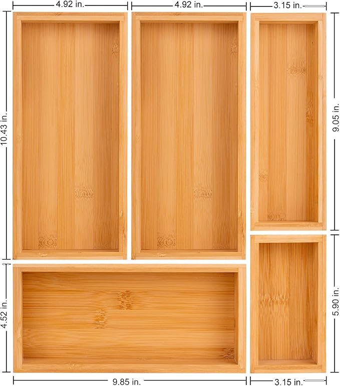 bamboo drawer organizer Set,expandable drawer dividers,wooden storage organizers,large trays for kitchen, bathroom,flatware,Tea Bag Organizer (2 X 5PCS Natural)-NeatNest