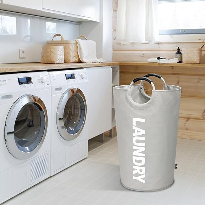 DOKEHOM 90L Large Laundry Basket, Collapsible Laundry Bag, Freestanding Tall Clothes Hamper, Foldable Washing Bin (Grey)-NeatNest
