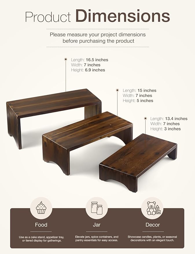Acacia Wooden 3 Tier Cupcake Stand - Risers for Display for Food Buffet Risers and Stands – Food Stands for Display Party – Acacia Wooden Cupcake Stand - Set of 3 Size (Walnut Color)-NeatNest