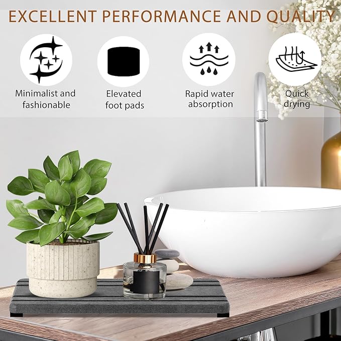 2PCS Water Absorbing Stone Tray, Quick Drying Diatomite Stone Sink Tray, Water Absorbent Diatomite Coasters for Kitchen Sink, Bathroom Counter Hand Soap Dish Toothbrush Holders-NeatNest