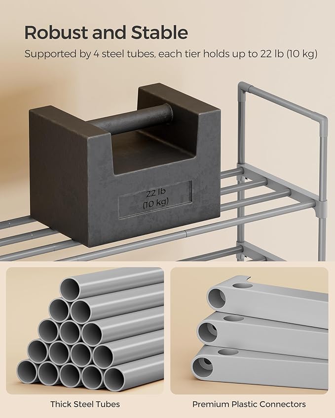 SONGMICS Shoe Rack, 3-Tier Shoe Organizer, Metal Storage Shelf, Upright or Upside Down, for 16-20 Pairs, Stackable, for Entryway, 11.8 x 36.2 x 21.7 Inches, Gray ULSA303G01-NeatNest