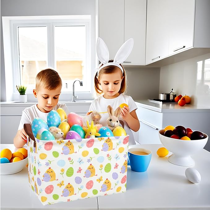 Cute Chicken Easter Basket for Kid Large Empty Rectangular Easter Gift Storage Basket Bunny Eggs Décor (Chicken Butterfly)-NeatNest