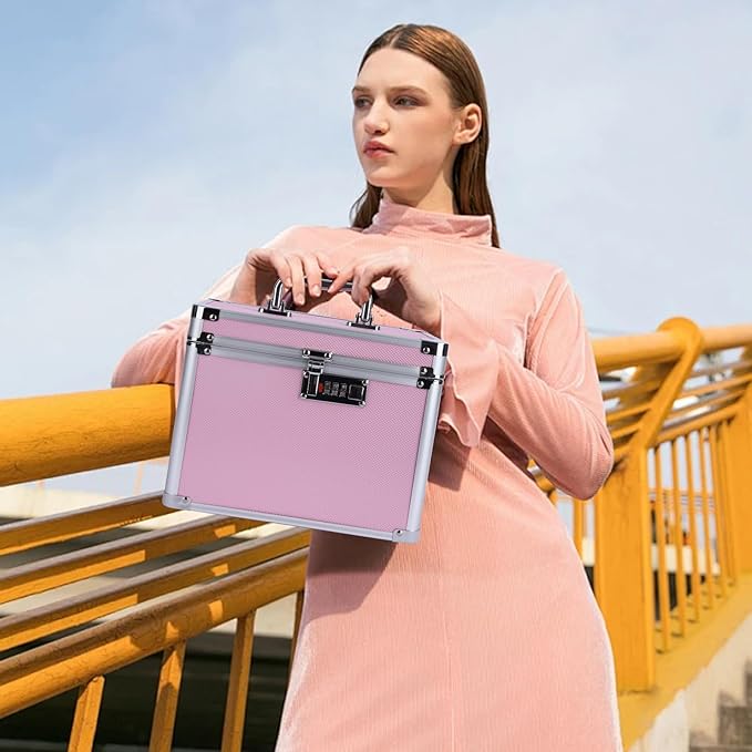 Medication Combination Lock Boxes with Code for Personal Items, Medicine Lockbox for Documents 10 x 7.25 x 7.75 Inches Pink
