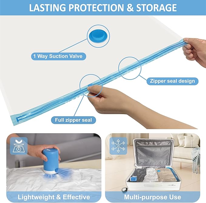 12 Pack Travel Vacuum Storage Bags with Portable Electric Pump, Vacuum Seal Space Saver Bags for Clothing, Vacuum Travel Bags for Luggage-NeatNest