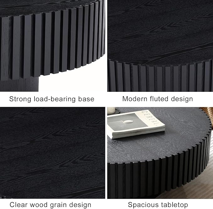 31" Round Black Coffee Table for Living Room, Mid Century Modern Coffee Table with Sturdy Pedestal, Circle Center Table Accent Tea Table for Apartment