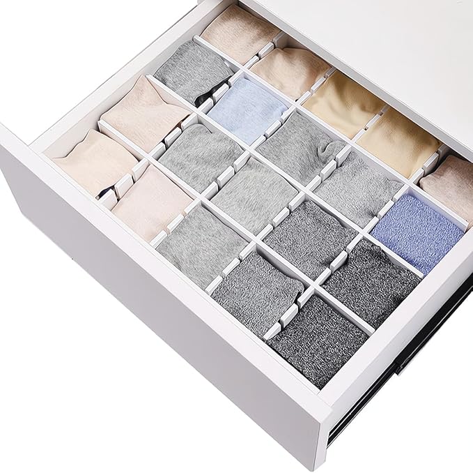 Drawer Divider,Adjustable Drawer Dividers Organizers for Baby Clothes, Underwear,Sock,Expandable Office Dresser Bathroom Desk Kitchen Separators Organizer (8 Pcs White)-NeatNest