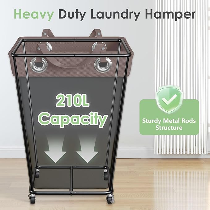 Laundry Hamper with Wheels 210L Large Capacity Hamper Rolling Laundry Basket Extra Large Laundry Cart for Easy Transport Storage Basket Ideal for Dorm Laundry Room Bathroom Black