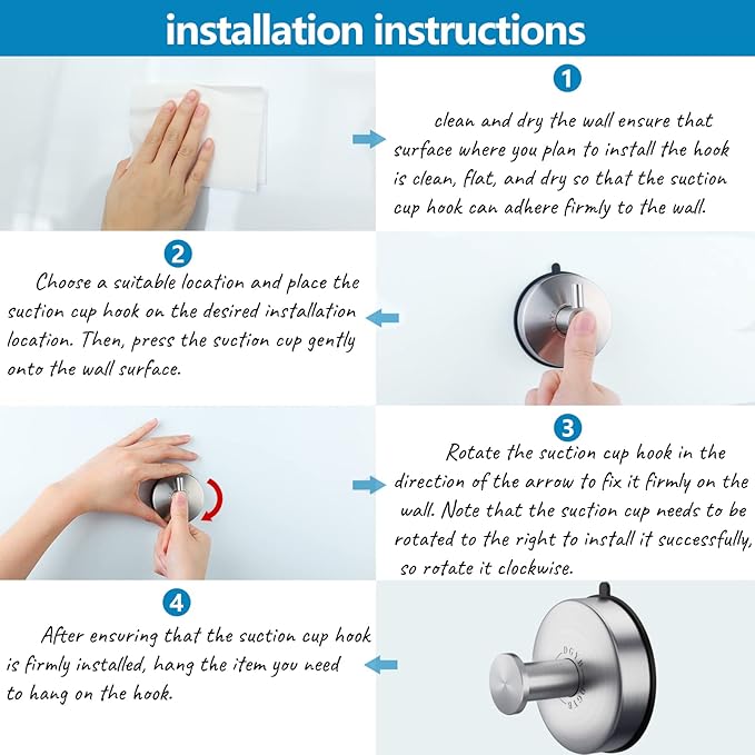DGYB Suction Cup Hooks Set of 2 Suction Bathroom Hook for Wall Brushed Nickel Shower Hooks for Inside Shower 304 Stainless Steel Towel Hook for Glass Door Hanging Robe, Loofah, Coats-NeatNest