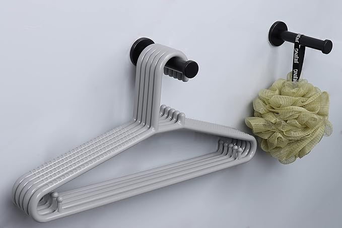 Bath Towel Hooks, 6 Pack Long Coat Hooks, Sturdy Wall Mounted Robe Hook, SUS 304 Stainless Steel Heavy Duty Clothes Hanger, Wall Towel Hooks for Bathroom Bedroom Kitchen (4 in, Black)