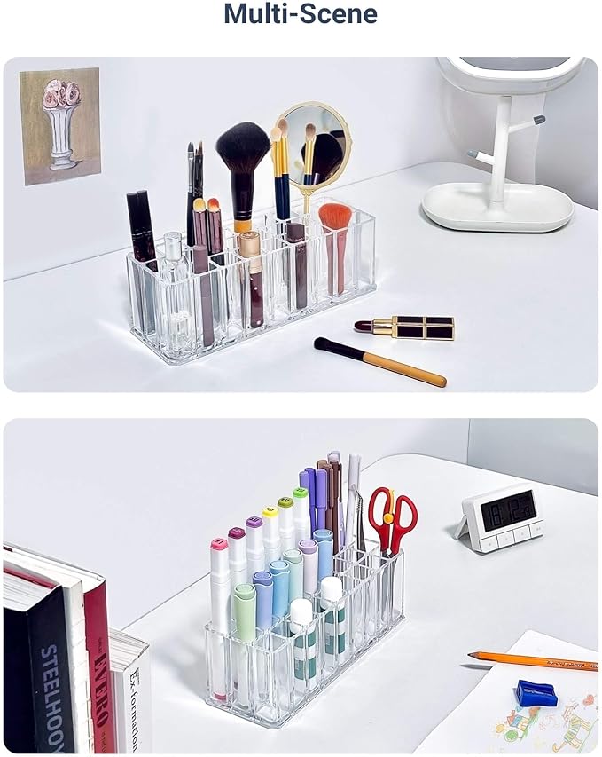 Acrylic Clear Lipstick Organizer 27 Slot Makeup Brush Holder For Vanity & Travel Storage for Lip Gloss Sticks Rollerball Perfumes Sample And Countertop Display-NeatNest