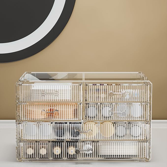 ZHIAI Stackable Storage Drawers, Acrylic Bathroom Counter Organizer Clear Makeup Organizers for Vanity, Kitchen Cabinets, Bathroom, Undersink, Home Organization and Storage (6 Drawers, Pattern F)-NeatNest