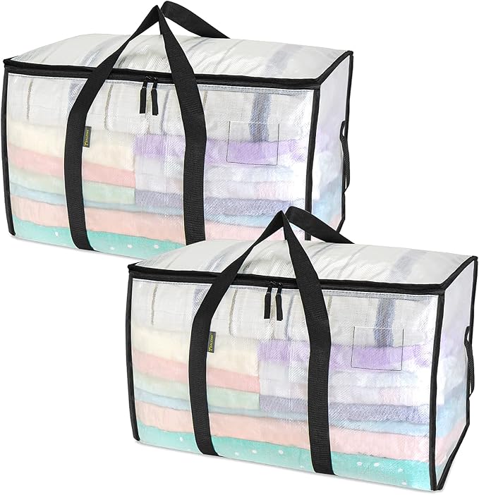 BALEINE 2-Pack Oversized Moving Bags with Reinforced Handles, Heavy-Duty Storage Tote for Clothes, Moving Supplies (Clear, 2-Pack)-NeatNest