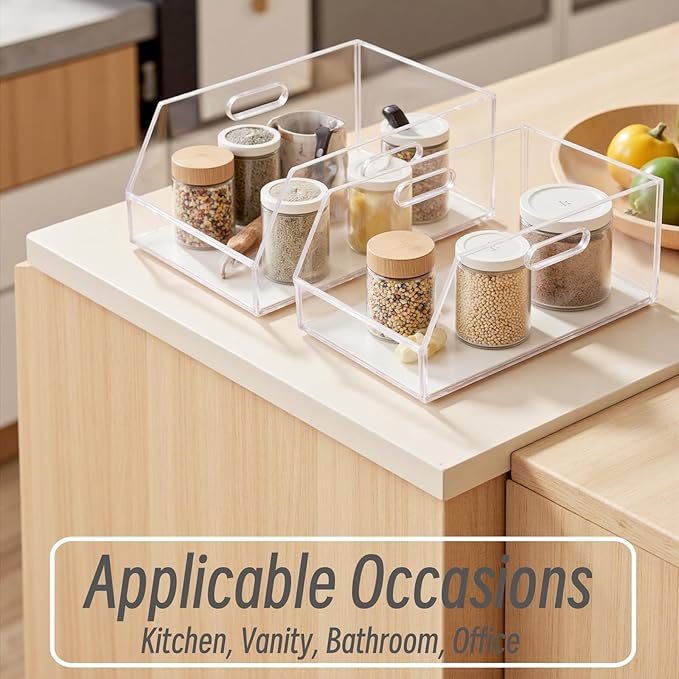 Gelite Stackable Large Storage Bin Organizer with Handles Acrylic Storage Container for Toy Pantry Kitchen Cabinet Bathroom Closet Office Organization, 15.4x11.4x6.7'', Clear