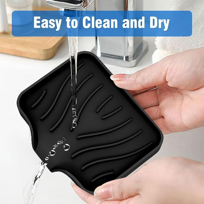 3-Pack Silicone Soap Dish, Bar Soap Holder, Soap Dishes for Bar Soap, Easy to Clean, Self Draining Soap Tray for Shower, Bathroom, Kitchen, Bathtub, Keep Soap Dry, Save Soap (Black)-NeatNest