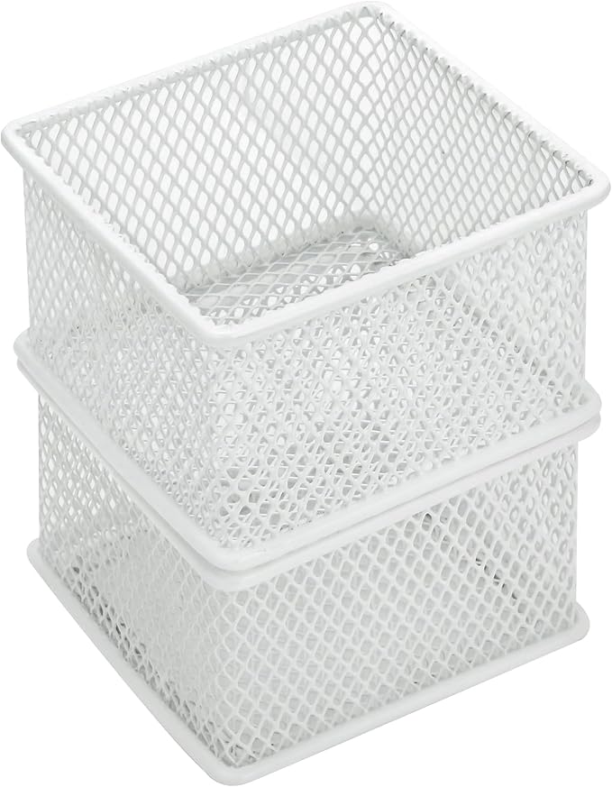 Annova Stackable Mesh Drawer Cabinet and Shelf Organizer Bins Storage Basket School Office Supply Holder Tray- Set of 2 (White, 3x3x2 Inch)-NeatNest