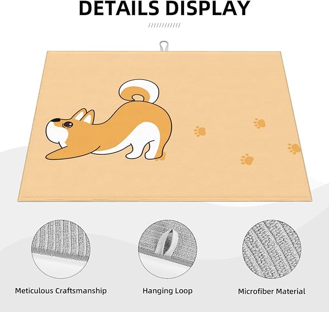 Cute Yellow Dog Paw Print Dish Drying Mat 18x24 For Kitchen Counter Absorbent Microfiber Dishes Pad Dish Drainer Rack Mats Fast Dry Kitchen Accessories-NeatNest