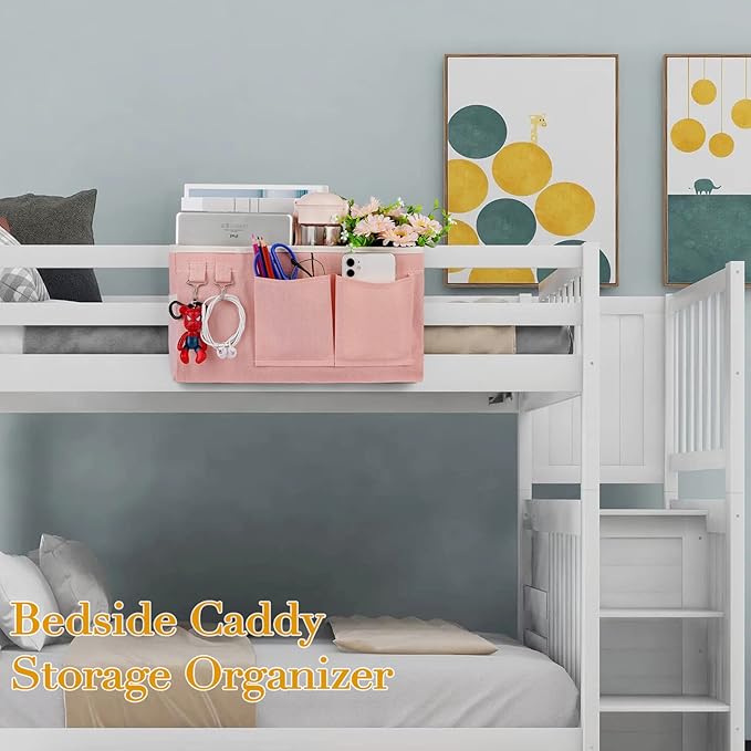Bedside Storage Caddy/Bedside Hanging Storage Bag for Headboards Bunk Beds Dorm Rooms Book Phone Magazine Holder (2PC Light Pink)-NeatNest
