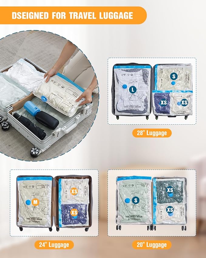 Vacuum Storage Bags for Travel, 12 Pack (4M+4S+4XS) Vacuum Seal Bags with Wireless Rechargeable Electric Pump, Travel Essentials Space Saving Bag for Clothes, Luggage, Carry-on Suitcase, Backpack-NeatNest