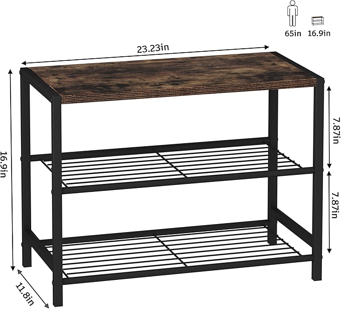 HOMEFORT 3-Tier Shoe Rack, Shoe Storage Shelf, Industrial Shoe Tower, Narrow Shoe Organizer for Closet Entryway, Small Shoe Rack Table with Durable Metal Shelves, Rustic Brown-NeatNest
