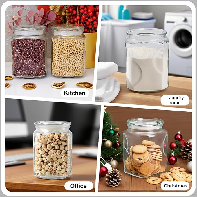 Glass Jars with Lids 64 oz, Airtight Silicone Seal & Non-Slip Design, Large Glass Storage Containers with Lids, Wide-Mouth Storage Containers for Kitchen, Laundry, Pantry & Office