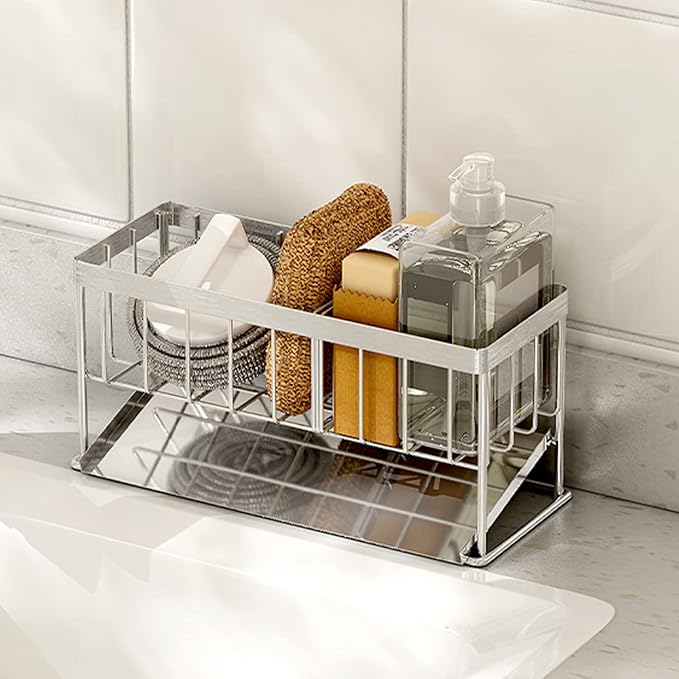 Sink Caddy - Kitchen Sink Organizer - Quick Draining, 304 Stainless Steel Tray-NeatNest