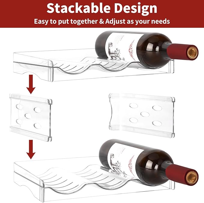 EZ COZY Wine Rack, 4 Tier Water Bottle Organizer for Cabinet, Stackable Clear Wine Holder for Pantry, Refrigerator, Countertop Organization (12 Bottles)
