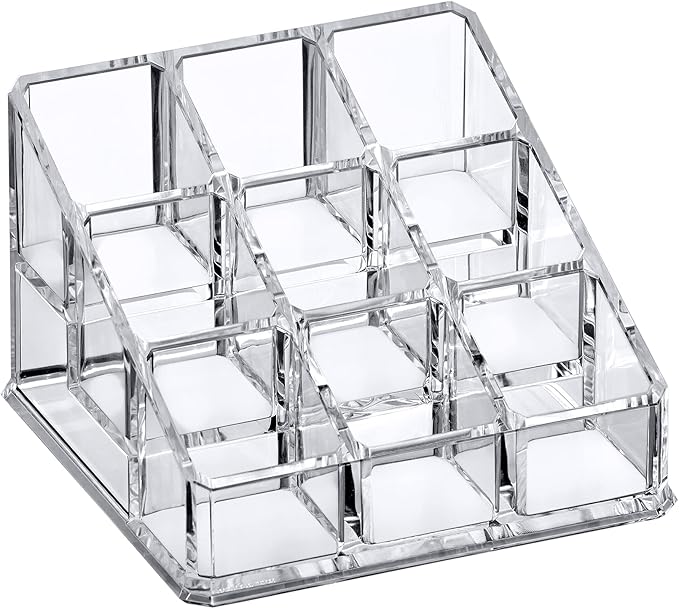Amazing Abby - Glamour - 9-Slot Acrylic Nail Polish Organizer, Lipstick Holder, Lip Gloss Organizer, Cosmetic Storage Display, Perfect Storage Solution for Drawer, Vanity, Bathroom, and More-NeatNest