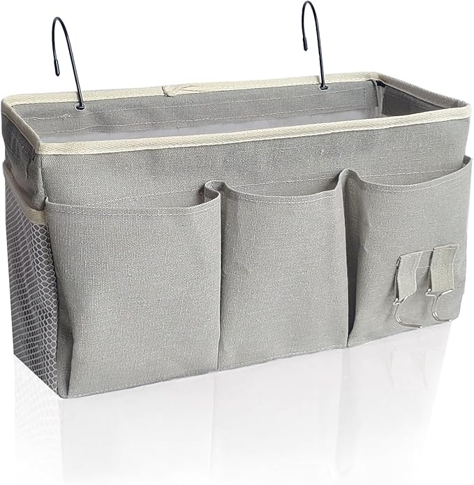 Bedside Caddy/Hanging basket Storage Organizer Bag for Bunk and Hospital Beds,College Dorm Bed,Can be Placed Glasses Books Mobile Phones (Grey 1)-NeatNest