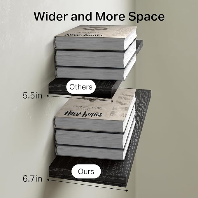 BAYKA Floating Shelves 22.5 inches, Wall Mounted Shelves Rustic Wood for Bathroom, Bedroom, Living Room, Floating Shelves for Books/Storage/Decor with 22lbs Capacity(Satin Black,Set of 3)-NeatNest