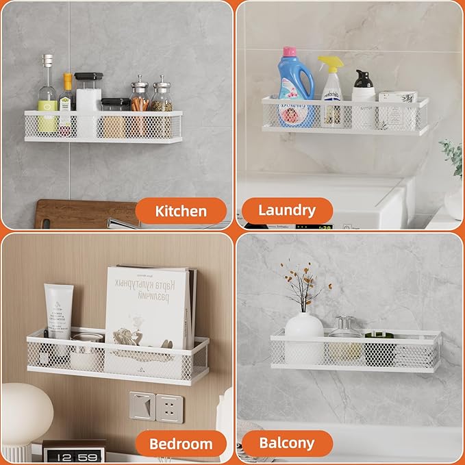 Spice Rack Wall Mount, 4 Pack Wall Spice Rack & Hanging Storage Baskets Organizer Wall Mount, Large Capacity Metal Spice Shelf for Kitchen Cabinet, Pantry Doors, Bathroom, Shower, Home Decor-NeatNest