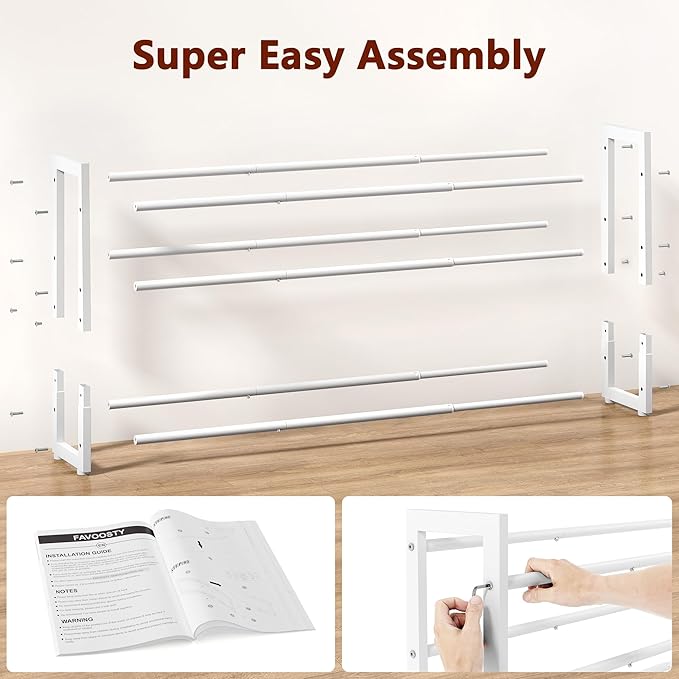 FAVOOSTY 3-Tier Expandable Shoe Rack, Adjustable Shoe Shelf Storage Organizer Space Saving Metal Free Standing Shoe Rack for Entryway Closet Doorway, White-NeatNest