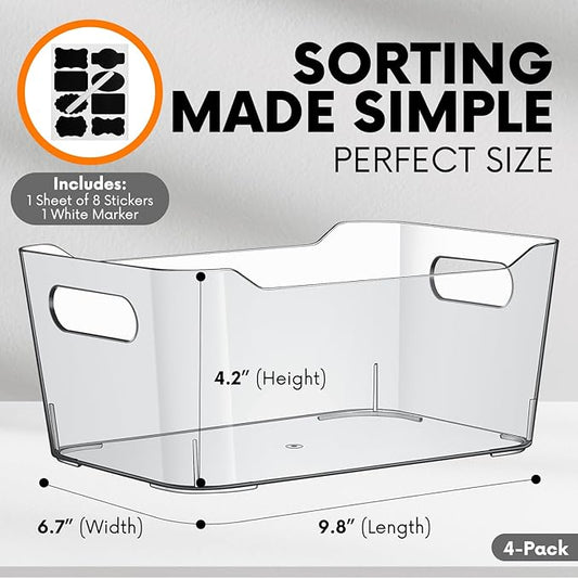 Clear Plastic Storage Bins, Perfect for Kitchen Organization or Pantry Organizers and Storage, Refrigerator Freezer Fridge Organizer Storage Containers Bin for Organizing Medicine Cabinet Organizer-NeatNest