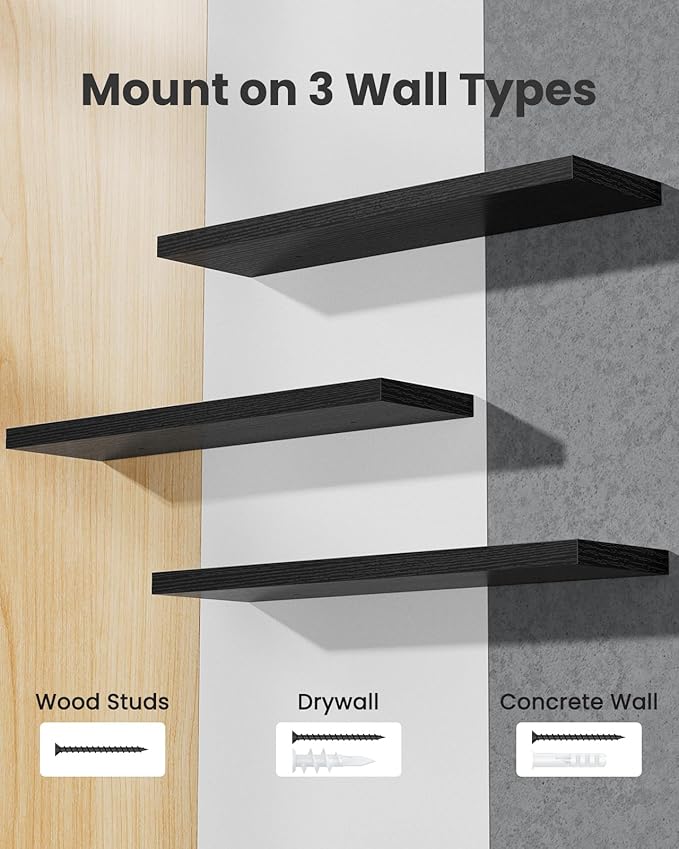 AMADA HOMEFURNISHING Floating Shelves for Wall, Wall Shelves for Living Room, Bedroom, Bathroom, Kitchen & Home Office Organization, Bathroom Shelves with Hidden Brackets, 22 lbs Max Load, AMFS44B-NeatNest