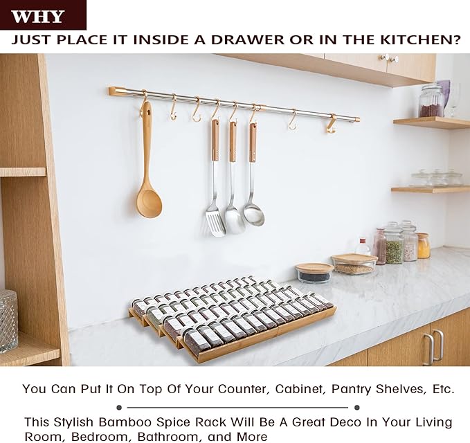 Bamboo Spice Rack Drawer Organizer - 8-Piece Set - 13" Wide Per Piece - Combine Into 26" Wide Rack-NeatNest