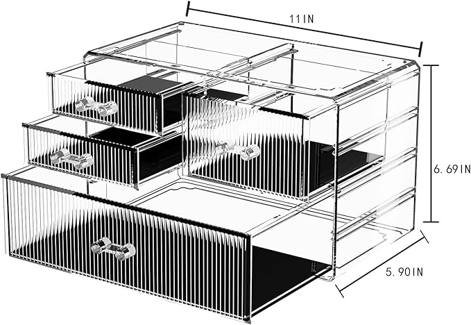 ZHIAI Stackable Storage Drawers, Acrylic Bathroom Counter Organizer Clear Makeup Organizers for Vanity, Kitchen Cabinets, Bathroom, Undersink, Home Organization and Storage (4 Drawers, Pattern B)-NeatNest