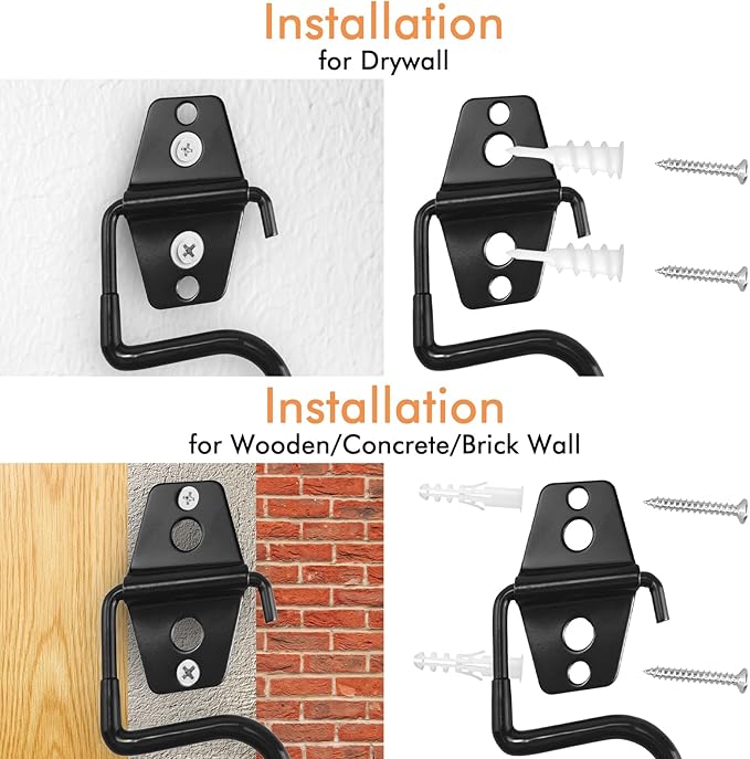 LIGHT DUST Broom Holder Wall Mount - 12 Pack Tool Hangers Garage Wall Hanging Organizer - Heavy Duty Metal Large S Hooks for Mop Shovel Rake Shed Garden Lawn Yard Handle Tools Organization (Black)-NeatNest