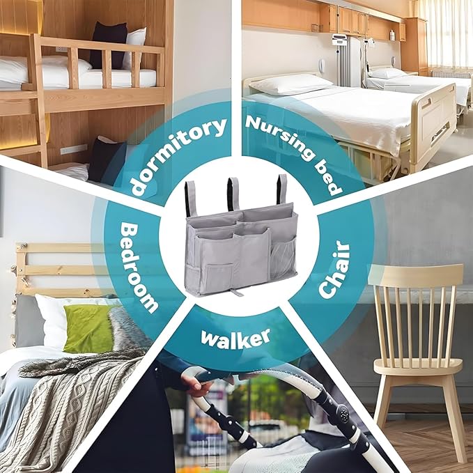 Bedside Caddy Storage Organizer Bunk Bed Oranizer Hanging Storage Bag for Crib Hospital Beds Dorm Rooms with 8 pockets (Grey)-NeatNest