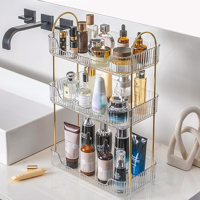 Aveniee Bathroom Counter Organizer, 3 Tier Perfume Skin Care Countertop Storage Shelf, Vanity Makeup Tray for Cosmetic Skincare Lotion,Clear-NeatNest