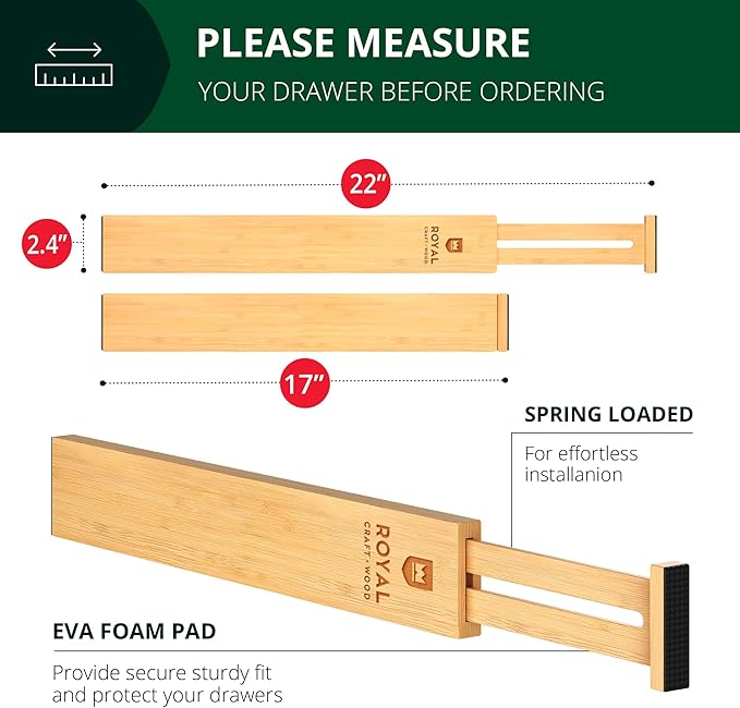 Drawer Divider and Organizer for Kitchen Organization - Adjustable Bamboo Drawer Dividers Organizers (17 - 22") - 4-Pack Expandable Drawer Organization Separators for Kitchen, Bedroom & More, Natural-NeatNest