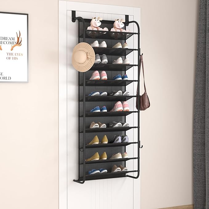10 Tier Shoe rack Hanging Shoe Storage the door shoe rack for Closet Pantry Over The Door Shoe Organizer Wall Floating Shelves (Black, 10 Tier)-NeatNest