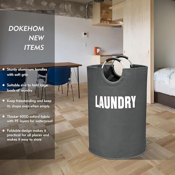DOKEHOM 160L XX-Large Laundry Basket (7 Colors), Collapsible Laundry Bag, Foldable Laundry Hamper, Folding Washing Bin (Dark Grey, XXL)-NeatNest