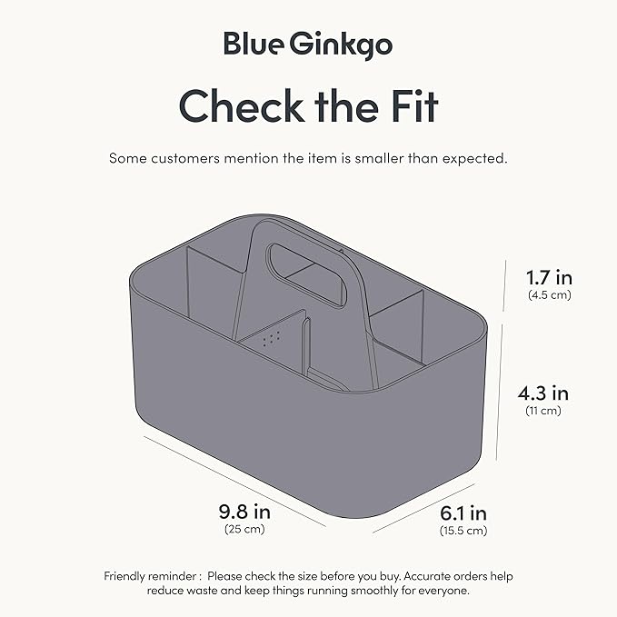 BLUE GINKGO Stackable Organizer Caddy – Korean-Made Portable Tote for Bathroom, Office, Crafts, or School Supplies (Rectangle, Gray)-NeatNest