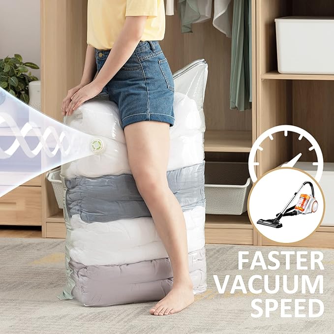 TAILI 6 Pack Vacuum Storage Bags, Combo Vacuum Seal Bags for Clothing (3 Long Hanging+3 Jumbo Cube), Space Saver for Clothes, Beddings, Blanket, Closet Organization and Storage, Cream