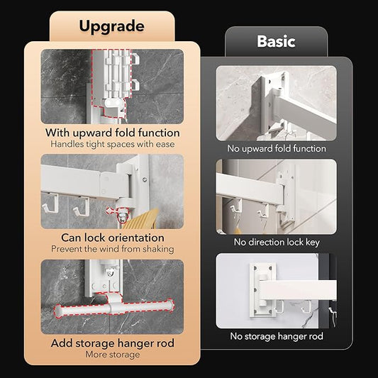Clothes Drying Rack,Laundry Drying Rack Wall Mount, Wall Mounted Clothes Rack,Retractable,Collapsible(Tri-Fold),Drying Rack Clothing,can Fold Upward & Left & Right,Space Saver, White Color-NeatNest