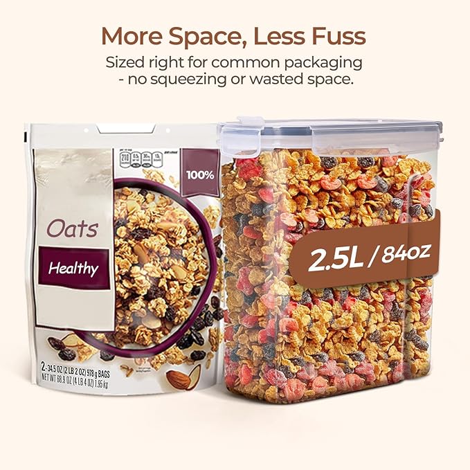 3 PCS Cereal Storage Containers Set, Airtight Food Containers with lid for Rice Pet food, Medium & Small Cereal Dispenser for Kitchen Pantry Organization (135.2oz/4L + 84.5oz/2.5L×2)